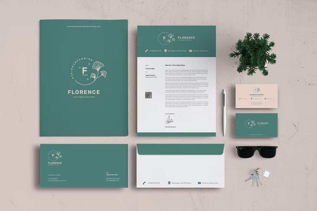 Brand identity work sample showcasing complete stationery design